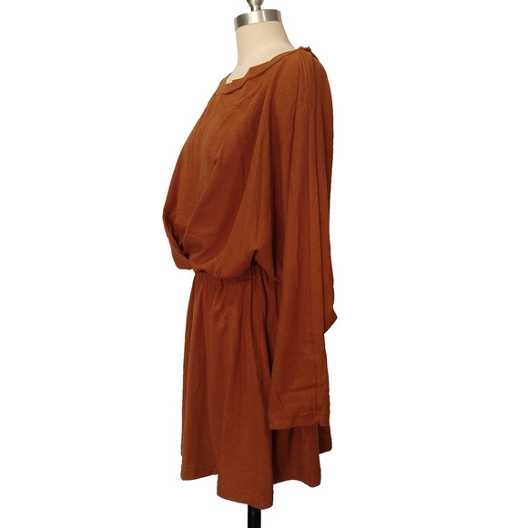 Free People Beach Santa Maria Mini Dress Size S Rust Brown Boho Dolman Sleeve - Picture 5 of 8